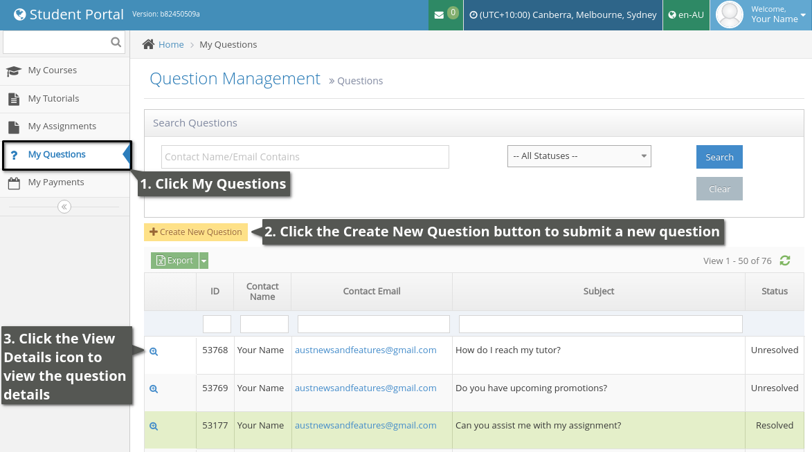 Student Portal - How To View And Submit a Question